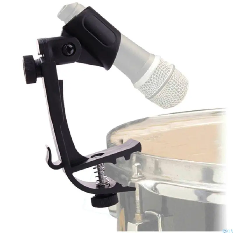 R91A Microfone Stand Mic Cramp Sitter Ajuste Clipe no tambor para suporte suporte microfone montagem aro para pesado