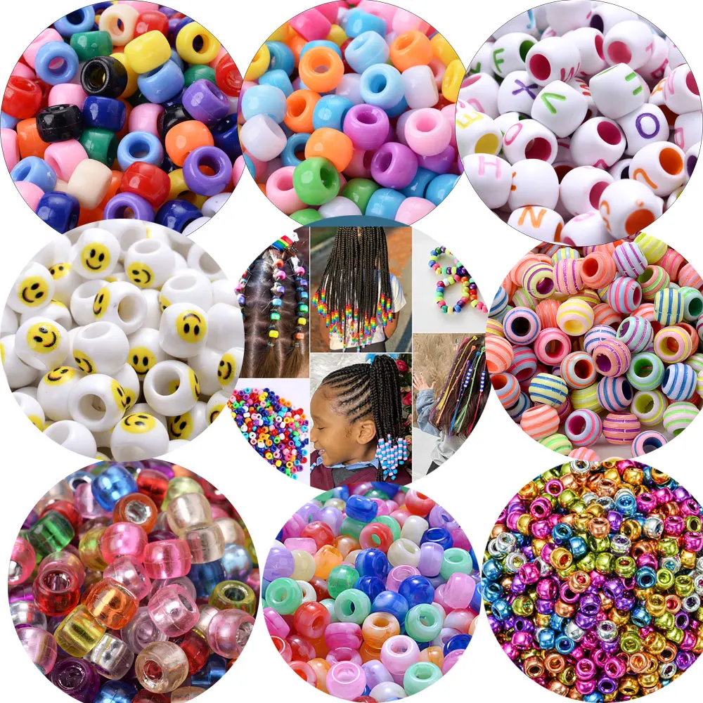 Perles de poney colorées, à la mode, à gros trous, pour enfants, Bracelet, collier, fabrication artisanale, perles de cheveux pour filles, vente en gros