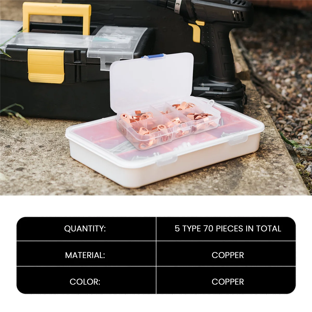 Terminali Terminali ad anello in rame a cilindro aperto Kit di assortimento di connettori a crimpare per cavi OT 10A 20A 30A 40A 50A (confezione da 70)