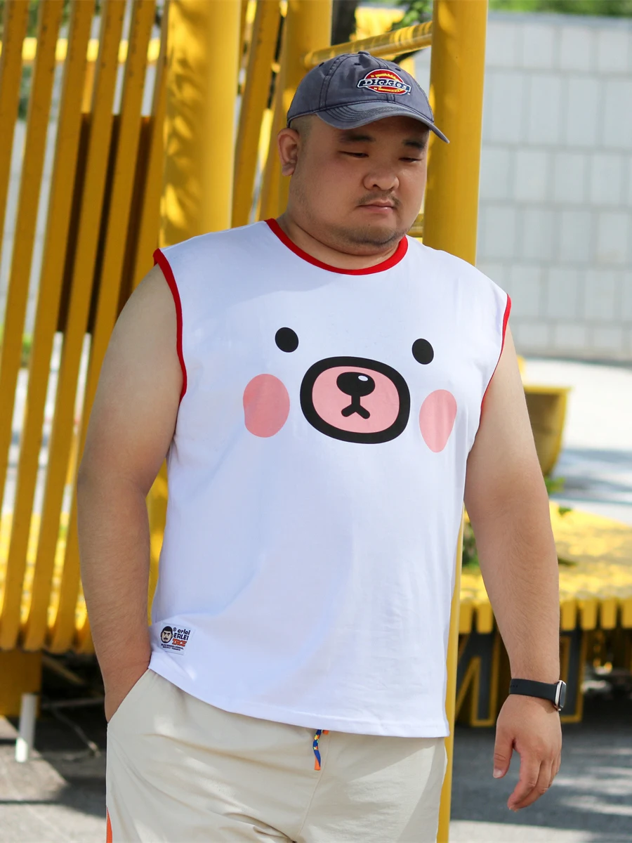 

Men Cute Bear Summer Tank Tops, Oversize Loose Fit Sleeveless Shirts with Cartoon Bear Print, Soft Breathable Cotton Wear, 4XL