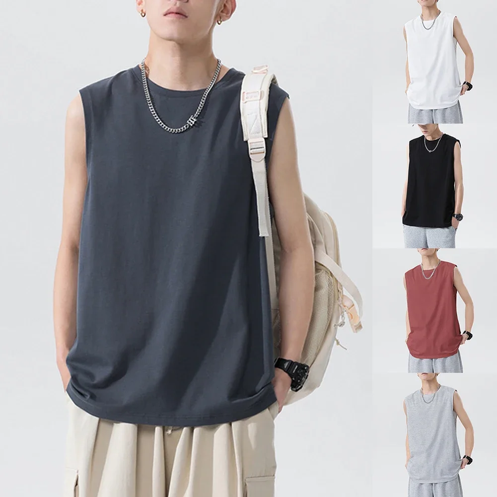 Casual Casual Vests Men Tank Tops 95 Polyester Regular Length Solid Pattern Sporty Style Loose Fit O-neck Design