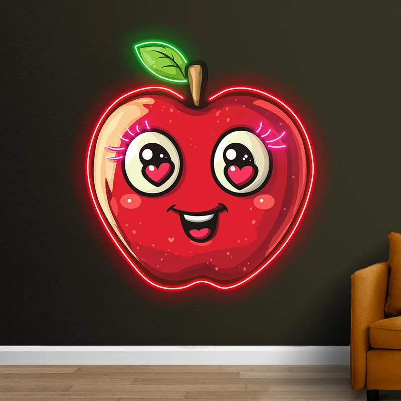 Red Apple Neon Sign, Apple Neon Light, Fruit Shop Apple Decor, Apple Led Light, Kitchen Wall Decor Neon, Kids Room Wall Hanging