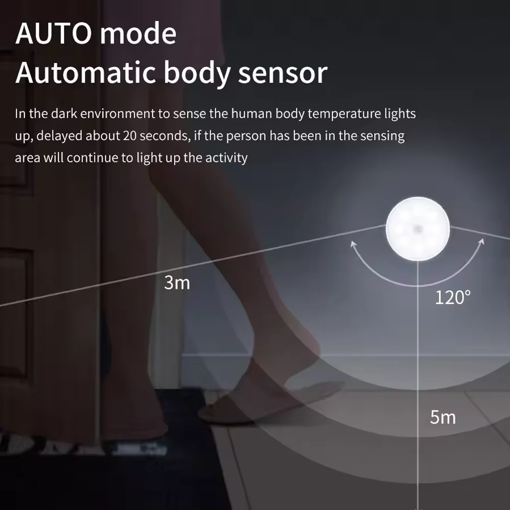 2~6 Pack Motion Sensor LED Night Light USB Rechargeable 3 Color Night Lamp Cabinet Wardrobe Lamp Staircase Wireless Closet Light