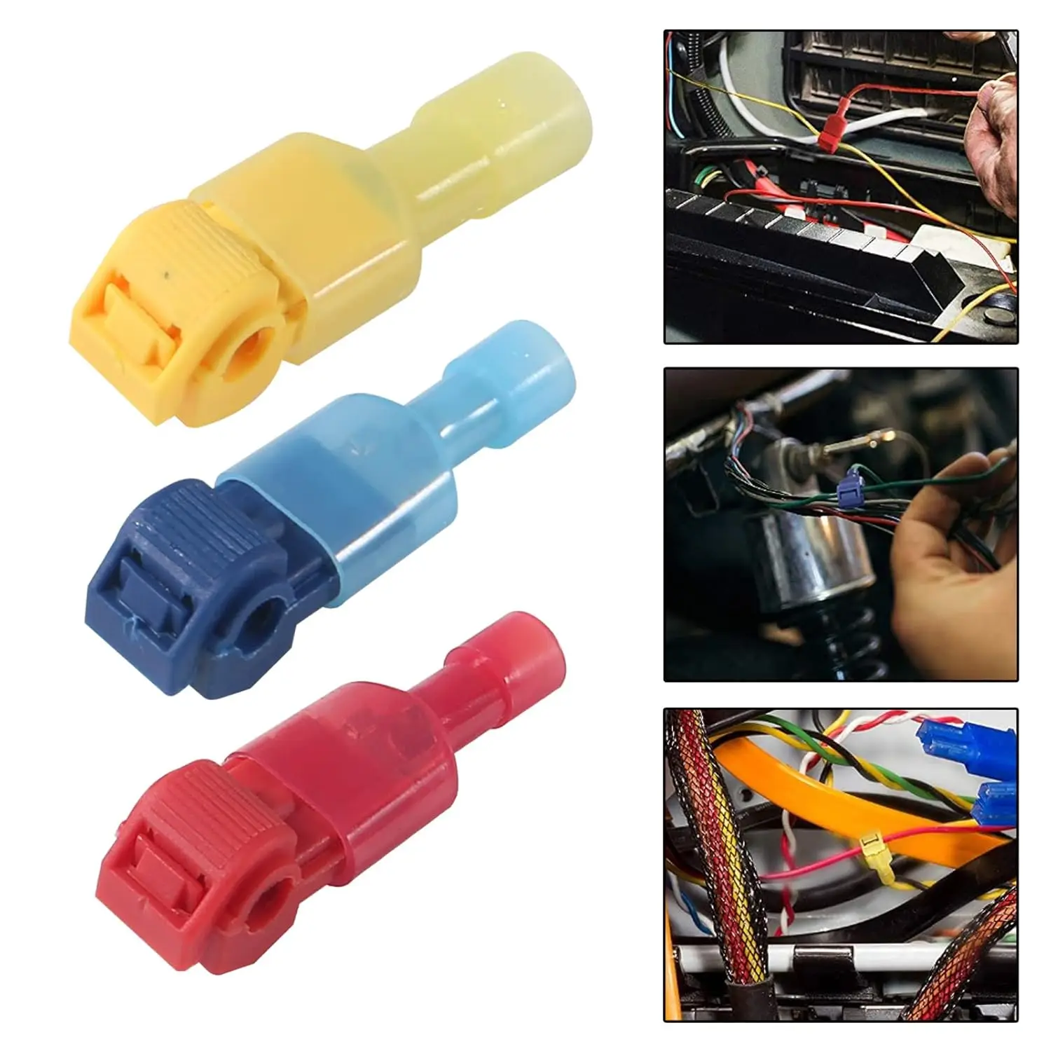 T Tap Wire Connectors, 60/50/40pcs Self-Stripping with Nylon Fully Insulated Male Quick Disconnect splice T Type Electrical Wire