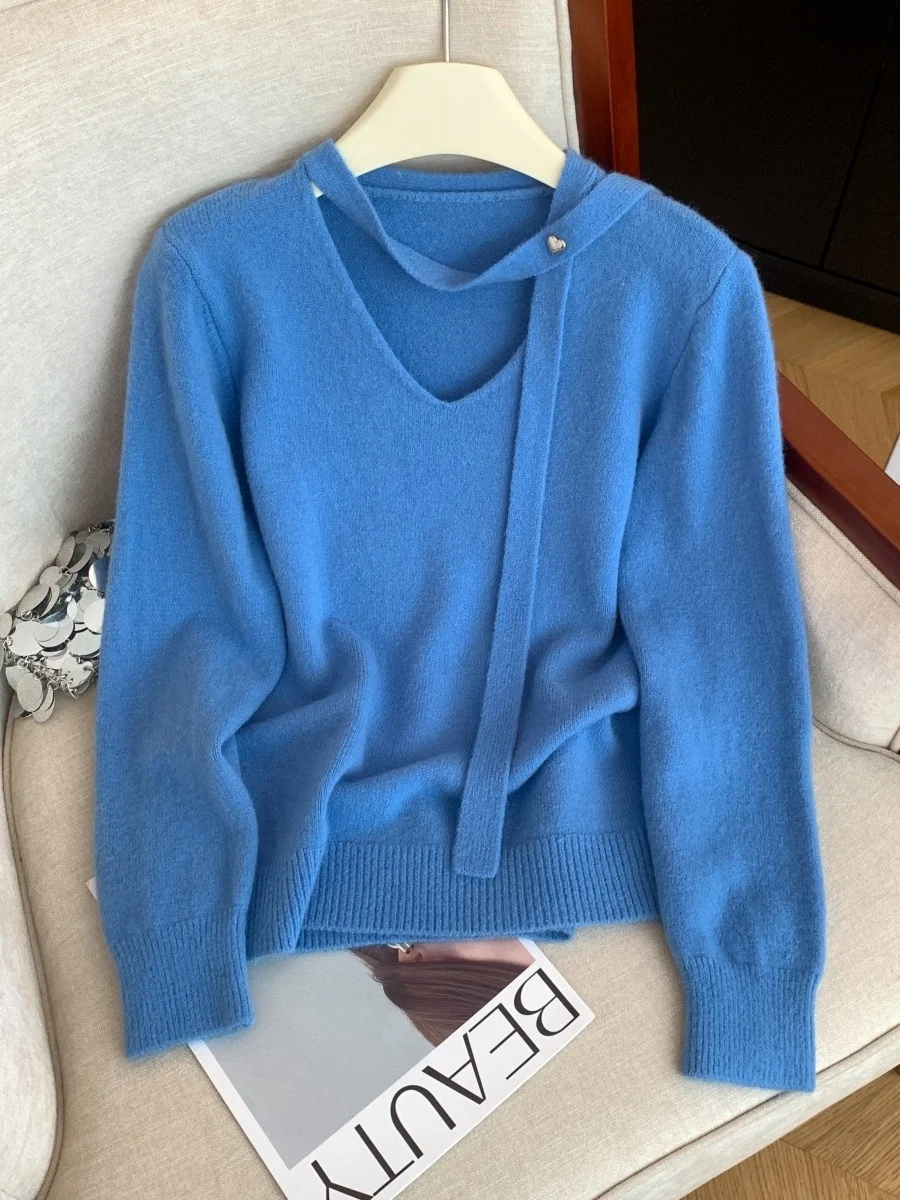 

Модный свободный вязаный свитер с дизайном Sa, осенне-зимняя новинка, женский, премиум-качество, удобный, из хлопка, с круглым вырезом...