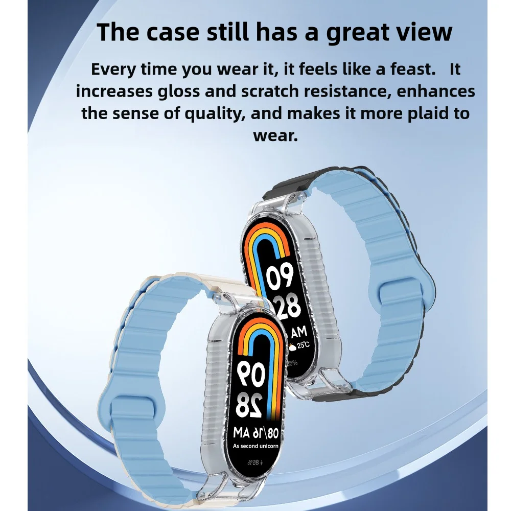 Quick Release Magnetic Band with Protective Case For Xiaomi Mi Band 9/9NFC Sweat-proof Soft Silicone Sport Smart Watch Strap