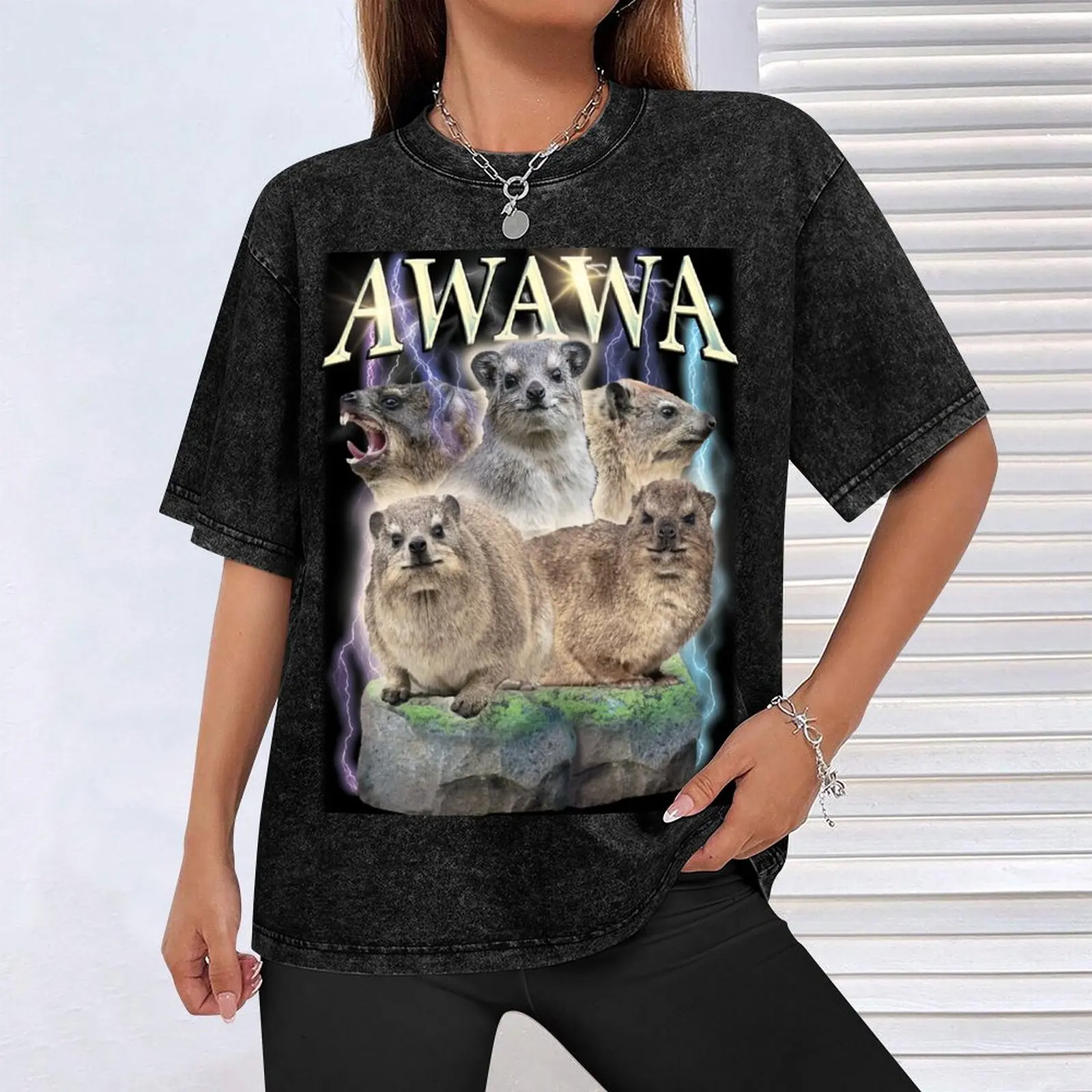 The Hyrax AWAWA Retro Vintage design T-Shirt anime heavyweights anime tshirt animal prinfor boys mens clothing