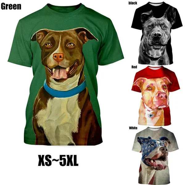 Fashion 3D Pitbull Dog Painted Casual T-shirt Men Short Sleeve Tops