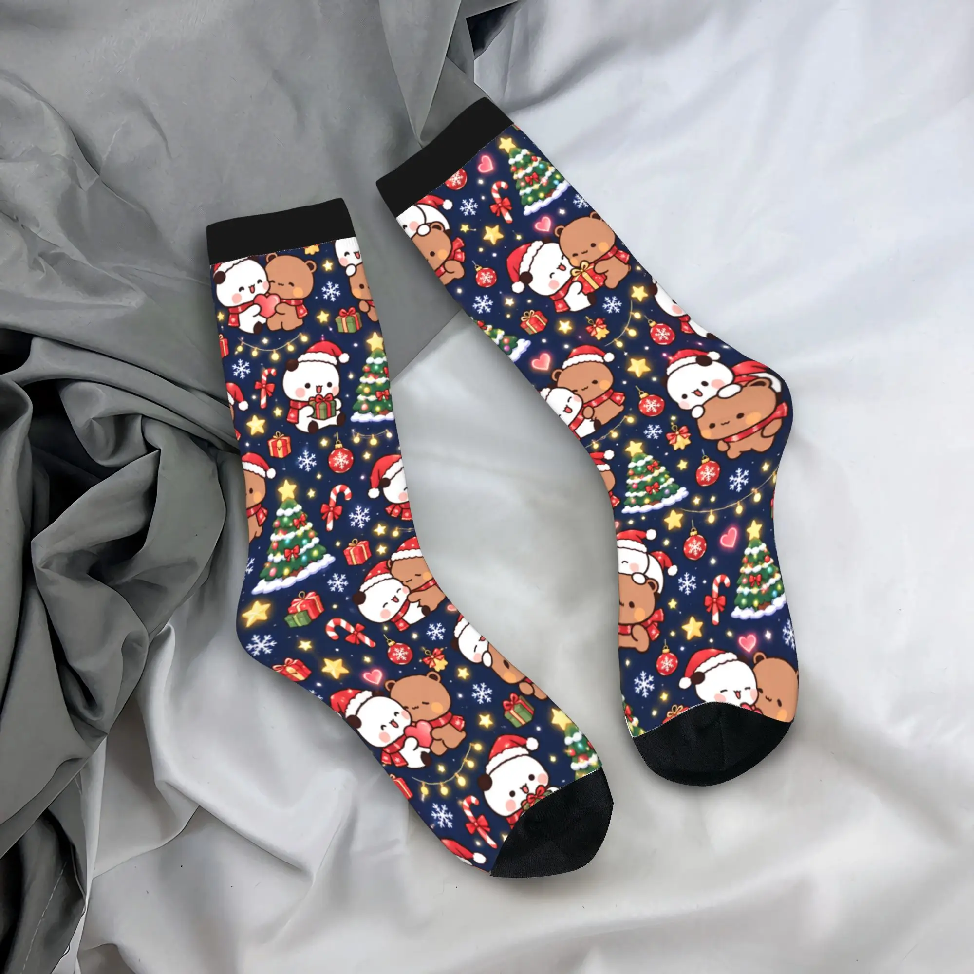 Bubu And Dudu Christmas Night Print Stockings  Printed Vintage Socks Autumn Non Skid Socks Men Cycling Medium Soft Socks