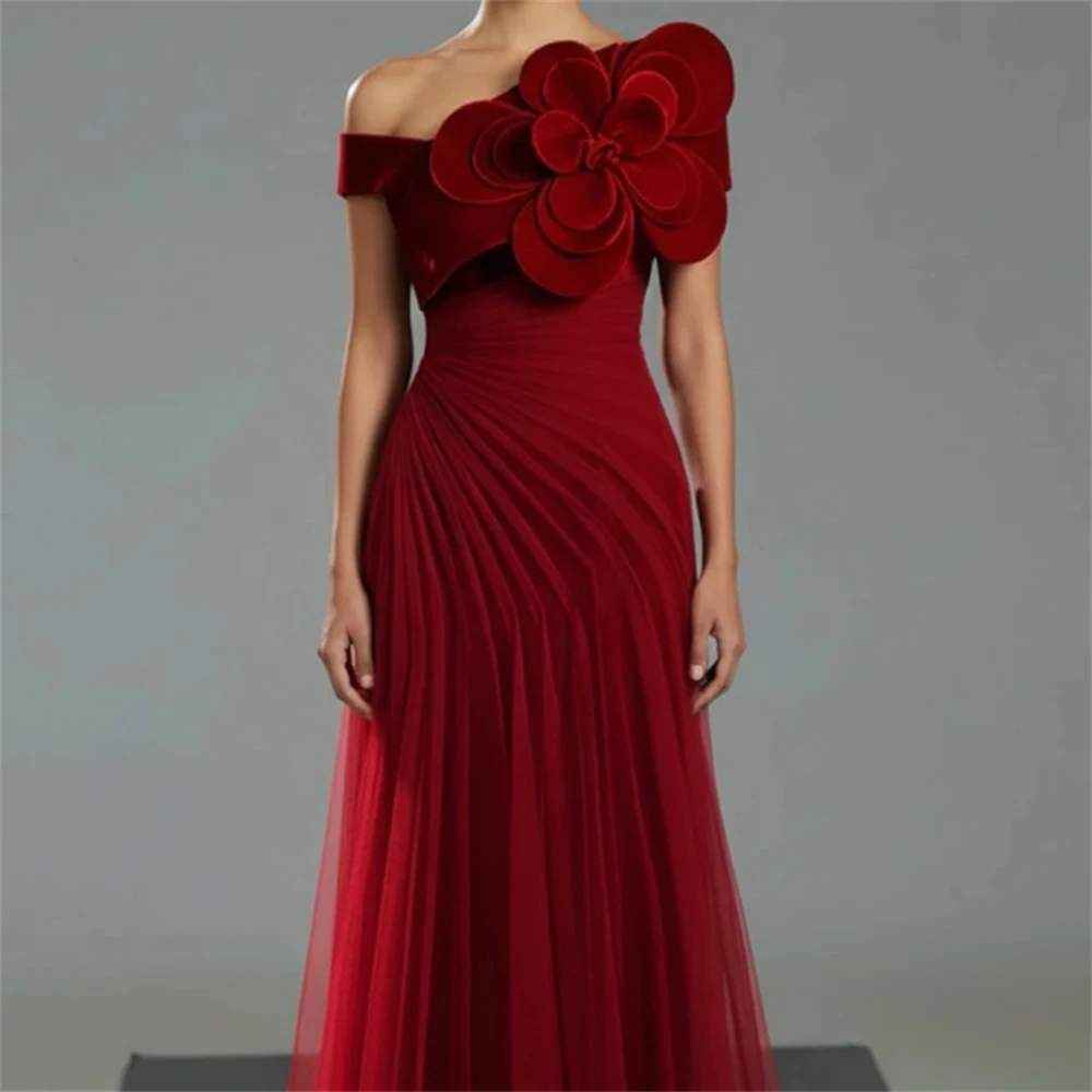 

Customized Formal Tulle A-Line Evening Dress Exquisite Boat Neck Prom Dresses High Quality Flowers Special Occasion Gowns