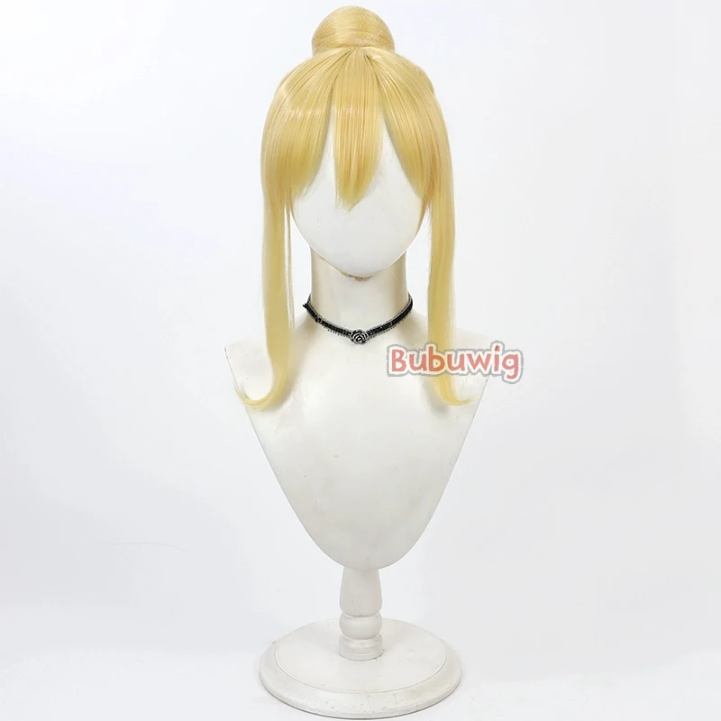 Bubuwig Synthetic Hair Lucy Heartfilia Cosplay Wigs Fairy Tail Lucy Heartfilia Wig With Buns Short Blonde Cos Wig Heat Resistant