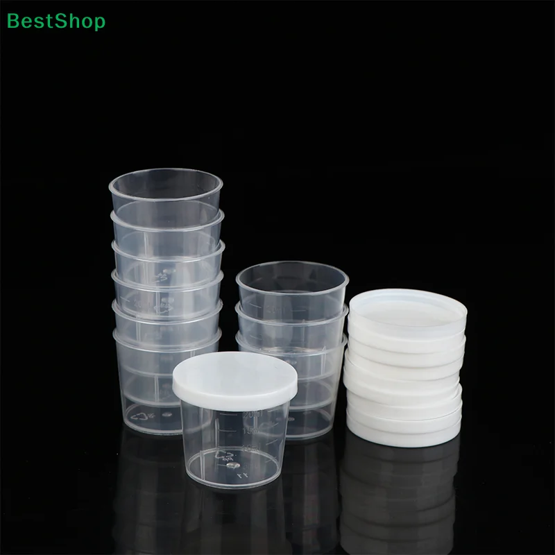 ♥10Pcs Plastic Measuring Cup Set with Lids-Graduated Lab/Kitchen Storage Cups,Leakproof Small Container for Liquids & Powders