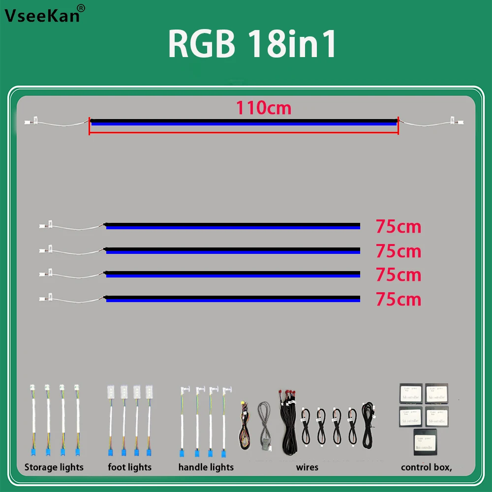 طقم الإضاءة المحيطة للسيارة طقم الإضاءة الداخلية 18 في 1 ثنائي المنطقة سيمفوني LED طقم أضواء أكريليك نيون تطبيق جوال والتحكم المفاتيح
