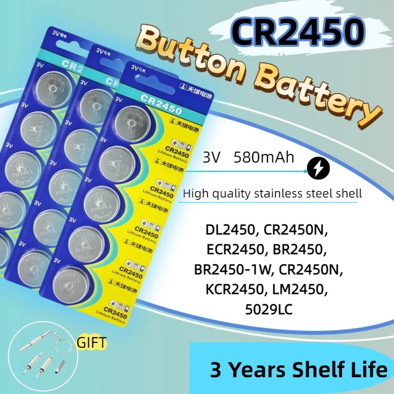 

Горячая 2-50 шт. CR2450 DL2450 CR2450N ECR2450 BR2450 Аккумулятор для часов 580 мАч 3 В CR2450 Кнопочный аккумулятор со светодиодной подсветкой для игрушек