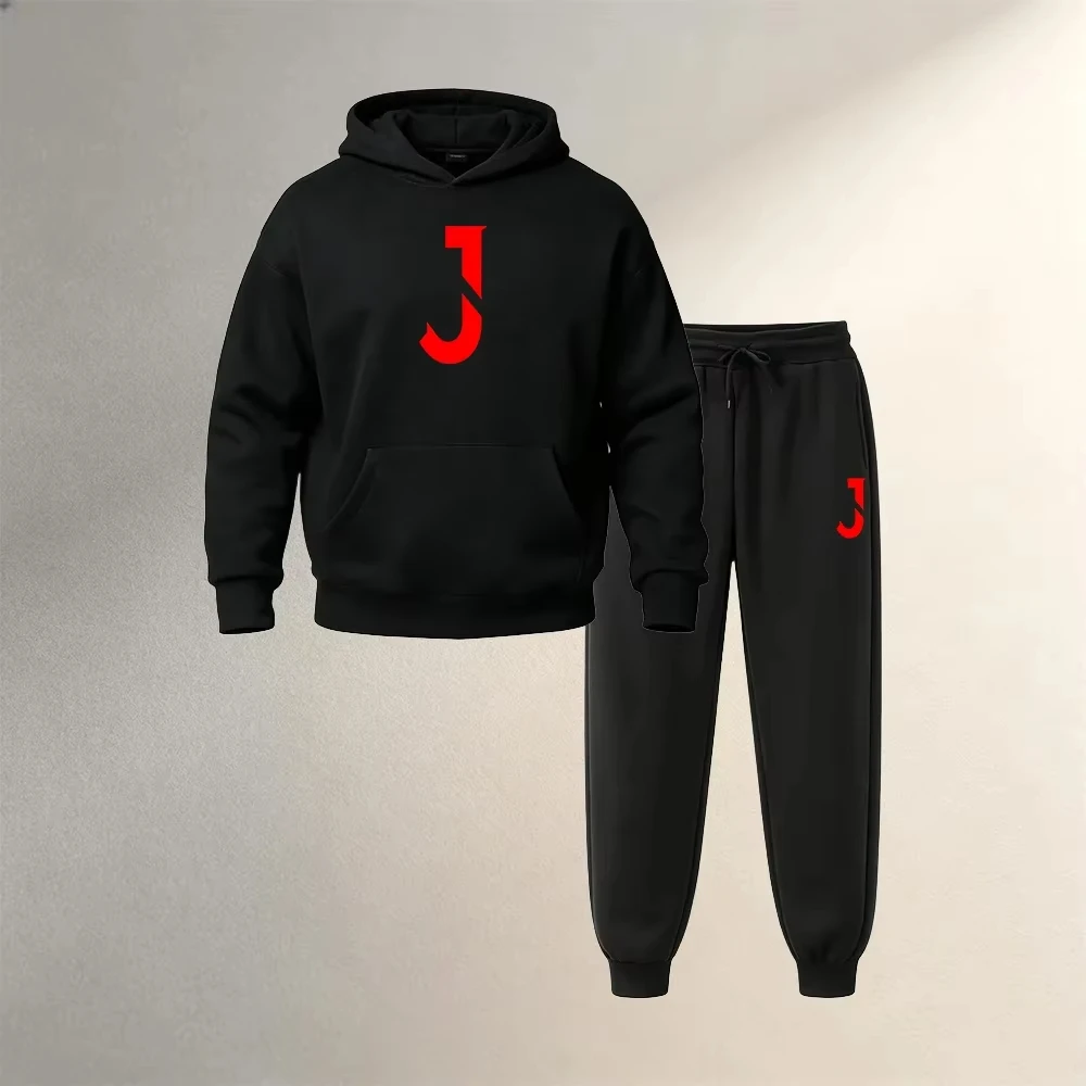 Men's Sets 2Pcs Autumn Winter Sports Casual Fashion Pullover Hoodies Warm Suit Clothing Drawstring Pants Male Gym Street Outfits