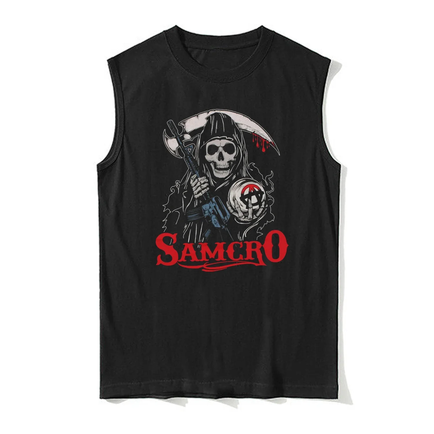 Vintage Samcro SOA Stylized Grim Reaper Tank Top 100% Cotton O-Neck Summer Casual Mens Vests Sleeveless T-shirt Rider Streetwear
