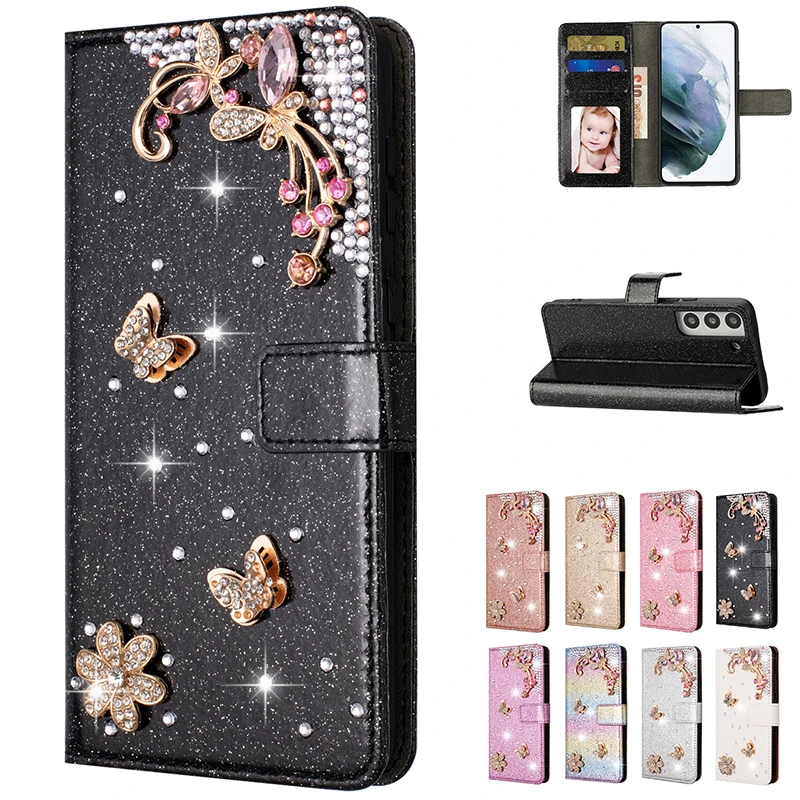 Flashing Light Flip Case for Samsung Galaxy Wallet Cover S24 S23 S22 Ultra S21 FE S20 Plus S10 A14 A15 A33 A53 A34 A54 A52