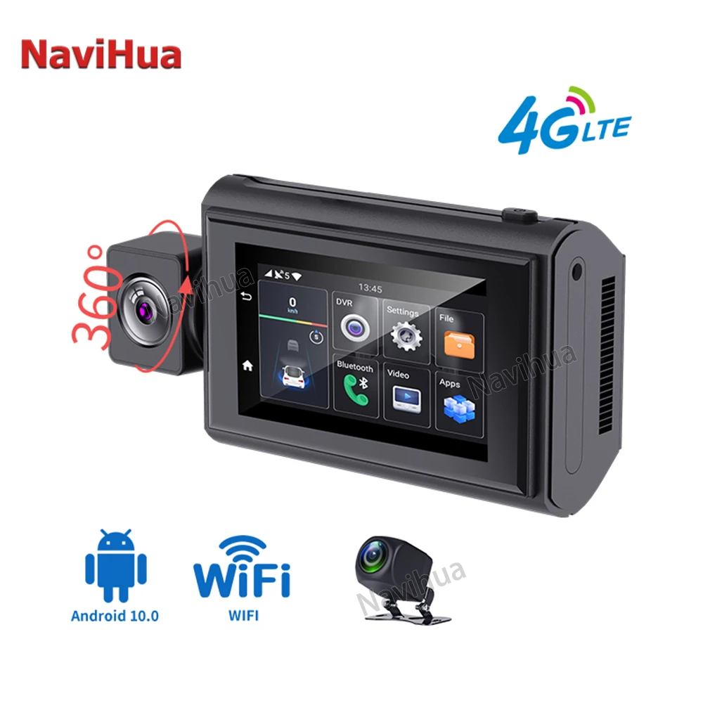 NaviHua 3 Inch Android 10 Dual Camera DVR Dash Cam 4k  Rearview Video Recorder Dashboard 360 Degree Remote Auto GPS G-SENSOR