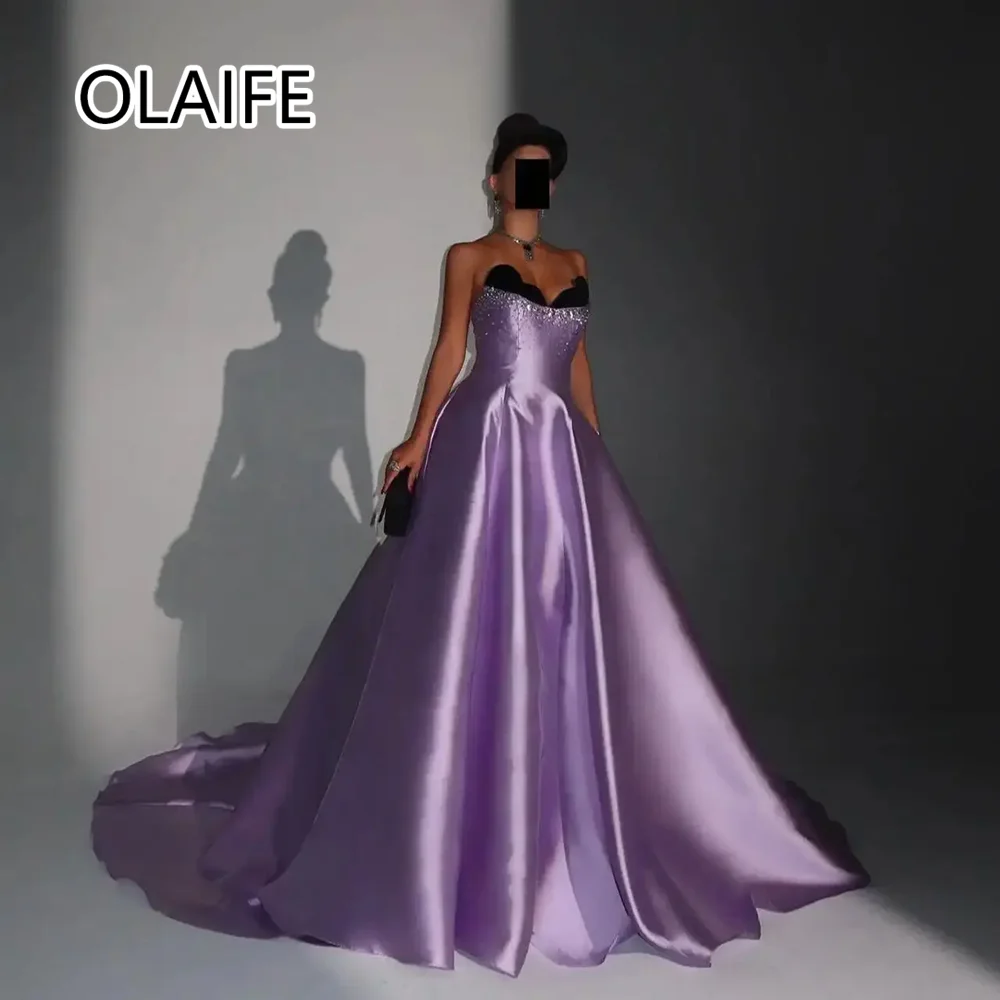 

Customized Elegant Strapless Satin A-line Evening Party Dress Beaded Crystal Backelss Court Prom Celebrity Gown