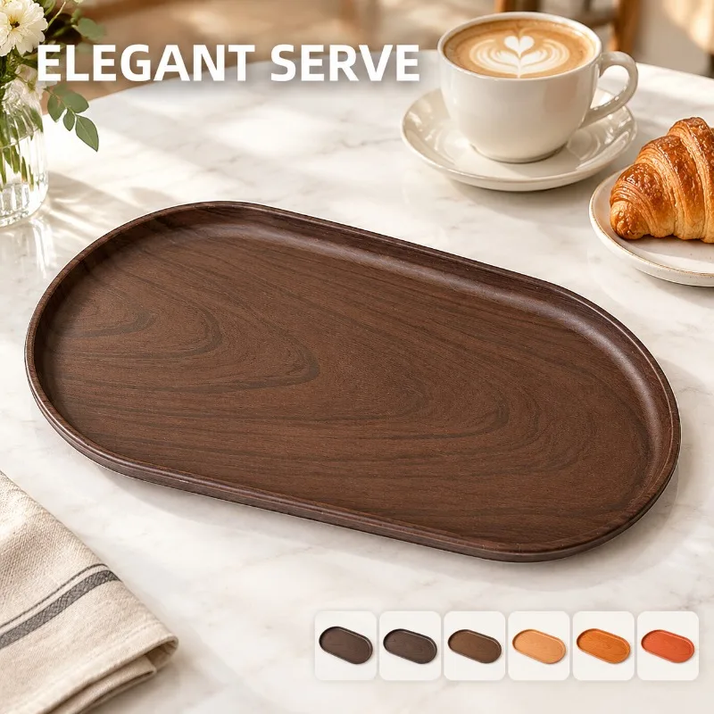 Oval Plastic Walnut Grain Tray Ins Style Serving Plate Tea Tray Cup Holder for Home Cafe Cake Snack Fruit Dessert Desktop