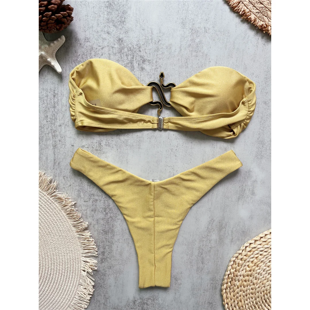 10 Farben Bandeau Metall-Schlangen-Bikini Damen-Badeanzug Zweiteiliger Bikini-Set mit Polsterung Badebekleidung Badeanzug V8249 – Detail 29
