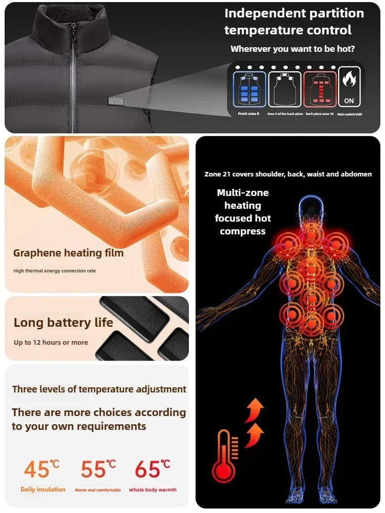Жилет с подогревом Зимний велосипедный жилет с контролем температуры Умный графеновый жилет с USB-зарядкой и подогревом не включает мобильную мощность