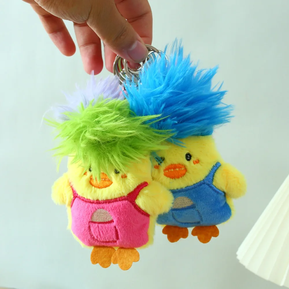 Lindo llavero de pato de peluche de algodón PP, adornos de dibujos animados, llavero de pato de pelo explosivo, colgante de muñeco de peluche suave amarillo para niños