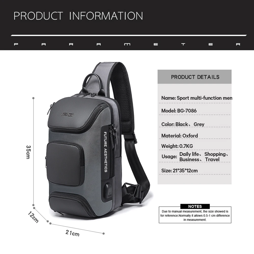 Bange Business Crossbody Bag For Men Portable Shoulder Messenger Bags Male Waterproof Travel Short Trip Chest Bag For 9.7in iPad