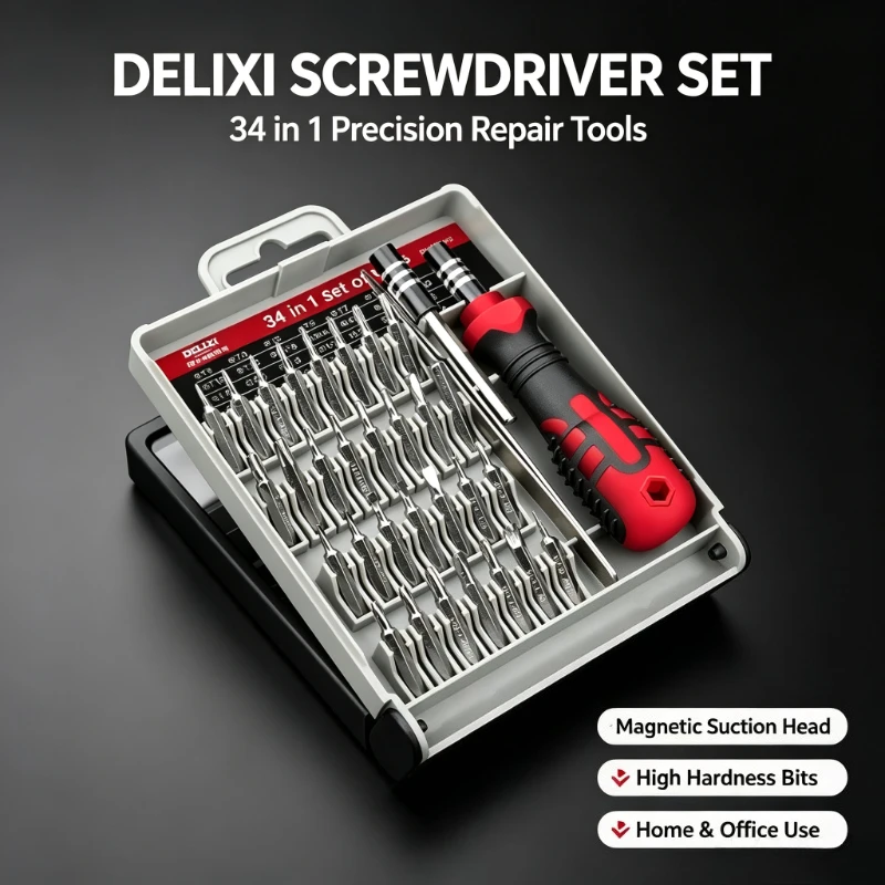 Delixi Multi-Functional Screwdriver Set with Magnetic Suction Head Precision Repair Disassembly Tools Combination for Home