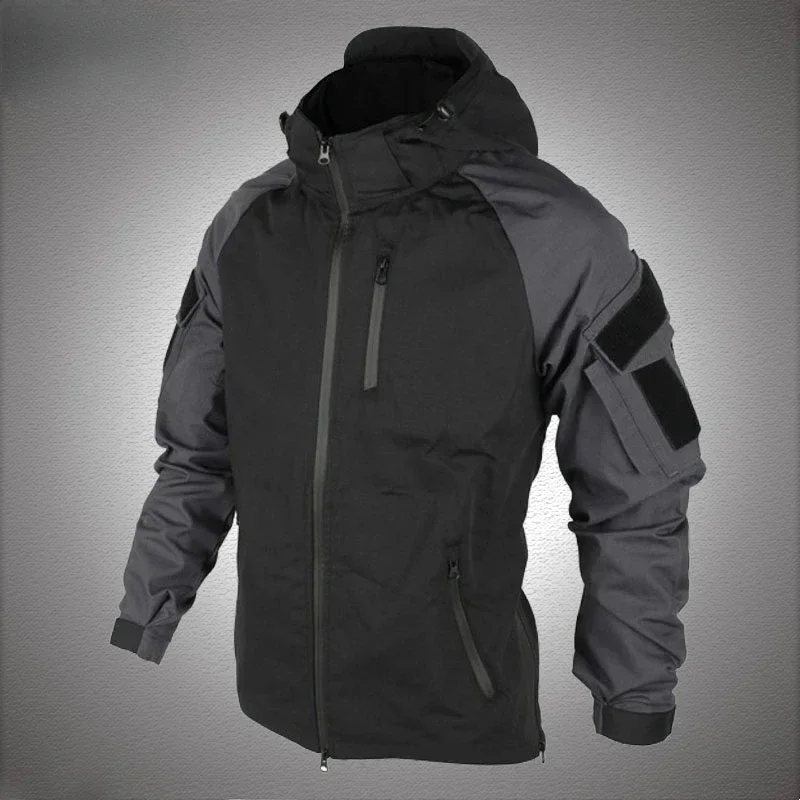 

Outdoor Tactical Hooded Jacket Men Combat Hunting Coat Spring Autumn Detachable Hoodie Multi-pocket Bomber Jackets Male Black