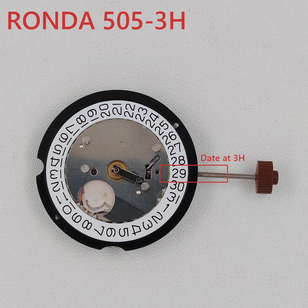 Modificación del movimiento del reloj de cuarzo Ronda 505-3 Reemplace el mecanismo de pieza 505-3H Batería de movimiento incluida Rueda de fecha en posición 3H