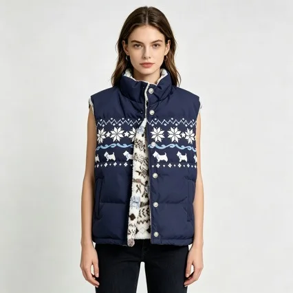 Autumn Winter Thick Warm Reversible Sleeveless Padded Cotton Vest Stand Collar Single Breasted Classic Outerwear Padded Vest