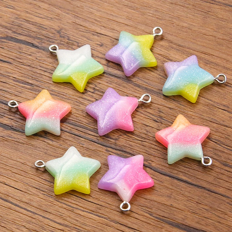 10Pcs 20*24mm 4 Color Gradual Star Resin Earring Charms Diy Findings 3D Phone Keychain Bracelets Pendant For Jewelry Making