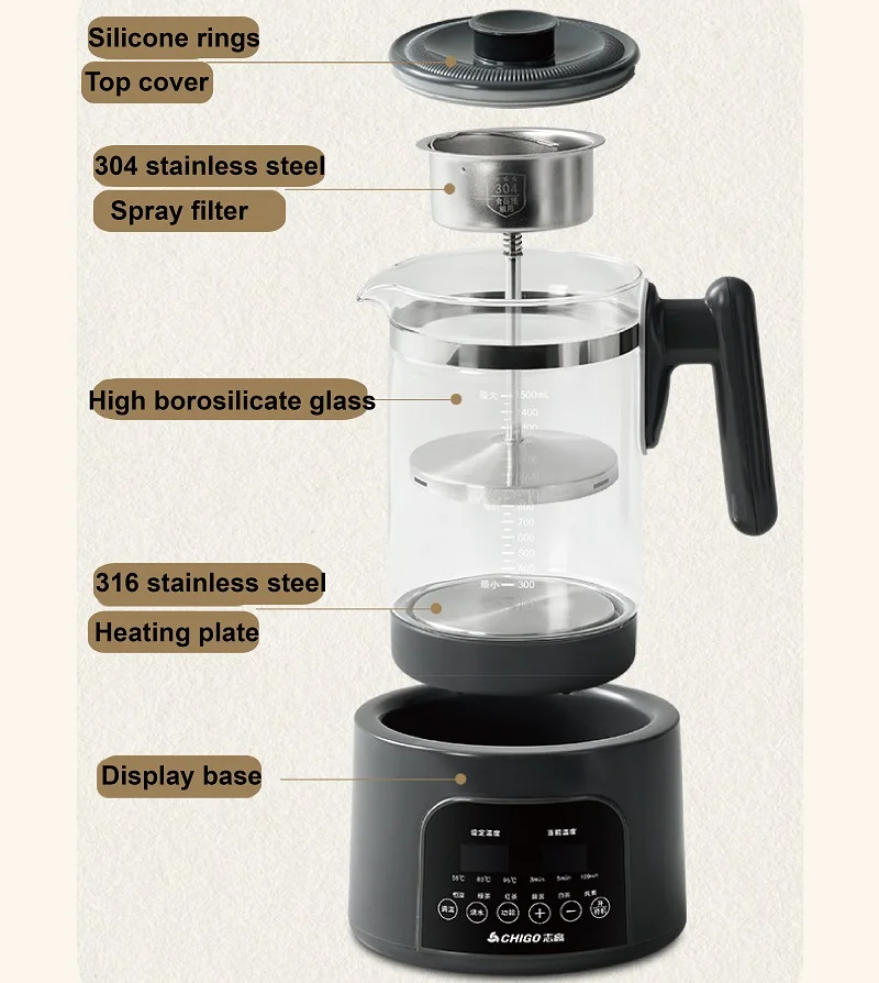 1.5L المنزل غلاية كهربائية الذكية الزجاج البخار إبريق الشاي التحكم في درجة الحرارة الصحة وعاء إبريق شاي بالأعشاب المزهرة متعددة الأغراض إبريق عميق 220 فولت