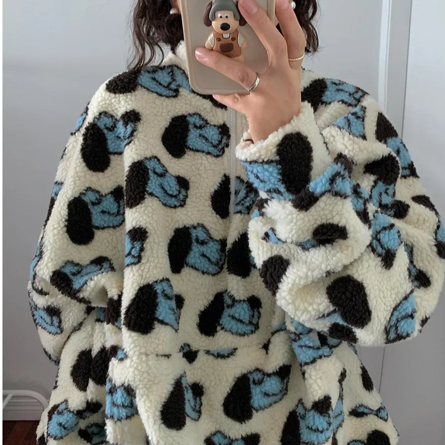 

Chic Korean Sle Warm Furry Dog Head Sweater Themed Cotton 00% Overhead Velvet irt Anti-Aging Trendy Winter Top