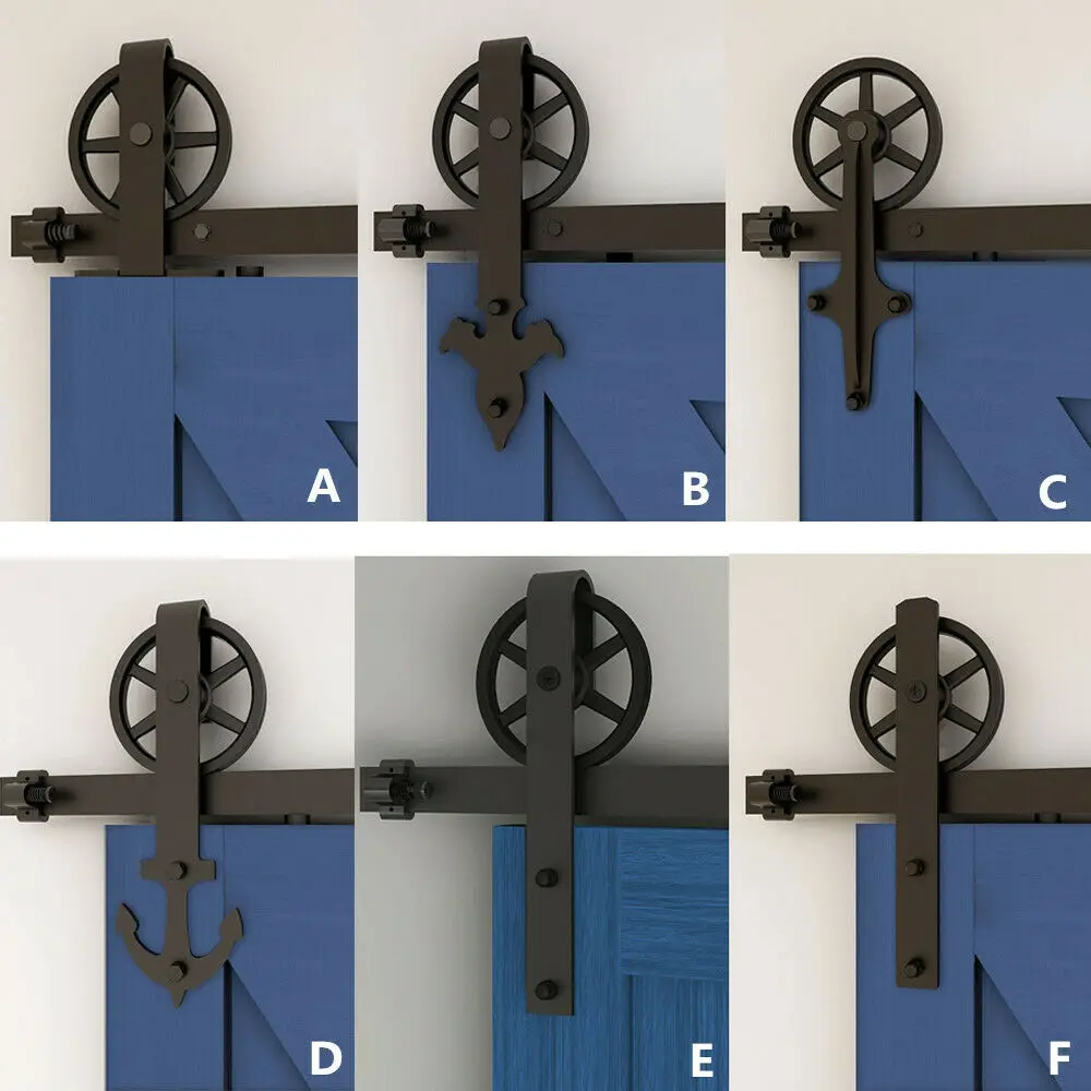 CCJH 5-6.6FT Big Wheel  Anchor/T/Flower/Flat Style Sliding Barn Door Hardware Kit For Single Door With Adjustable Floor Guide