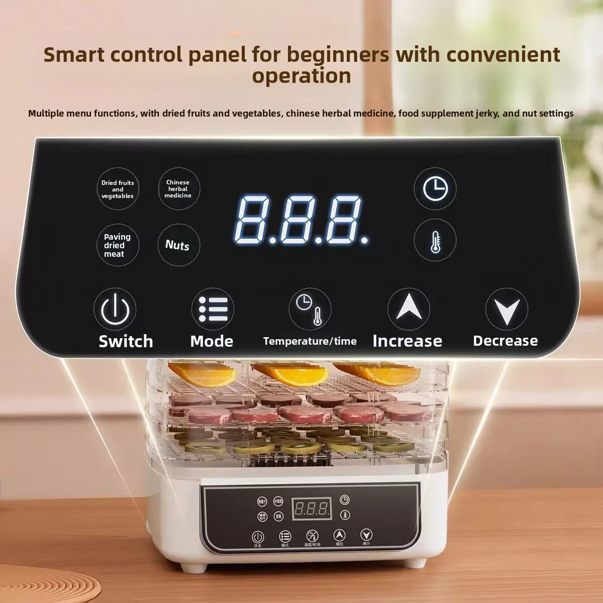 5단 투명 식품 탈수기, 조절 가능한 타이머 및 온도, BPA 프리 – 과일/허브/저키용, 작고 조용한 에너지 절약형