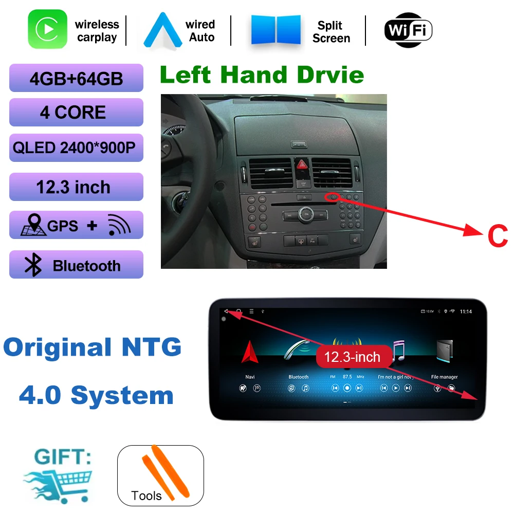 Draadloze CarPlay voor Mercedes Benz C Klasse W204 2007-2014 Auto Multimedia Speler Android Spiegel Link AirPlay Functie Navi GPS - afbeelding 1