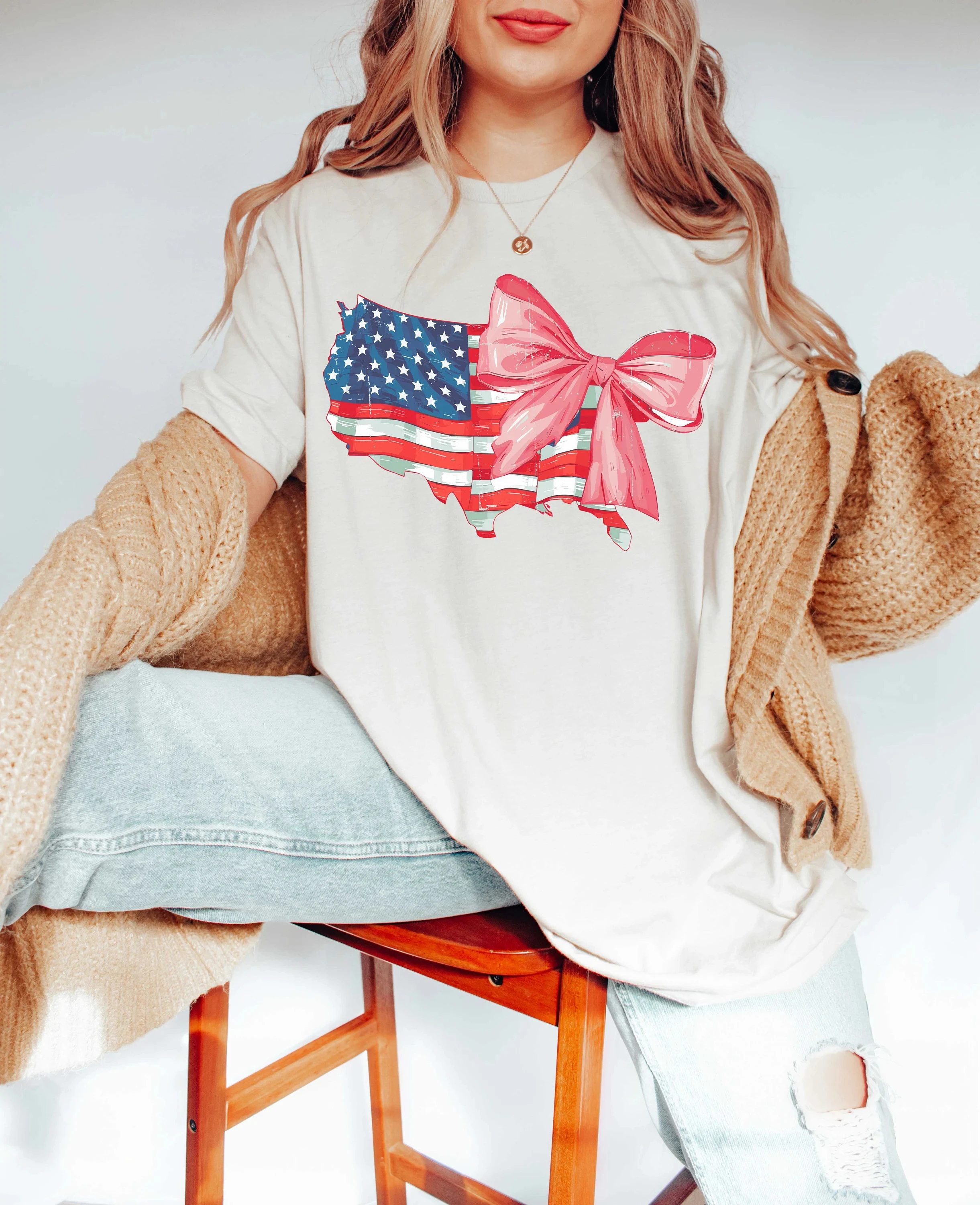 Coquette American Flag Shirt, Coquette Bow Shirt, 4th of July Shirt Freedom Shirt, American Girl Tshirt, 4th July Shirt