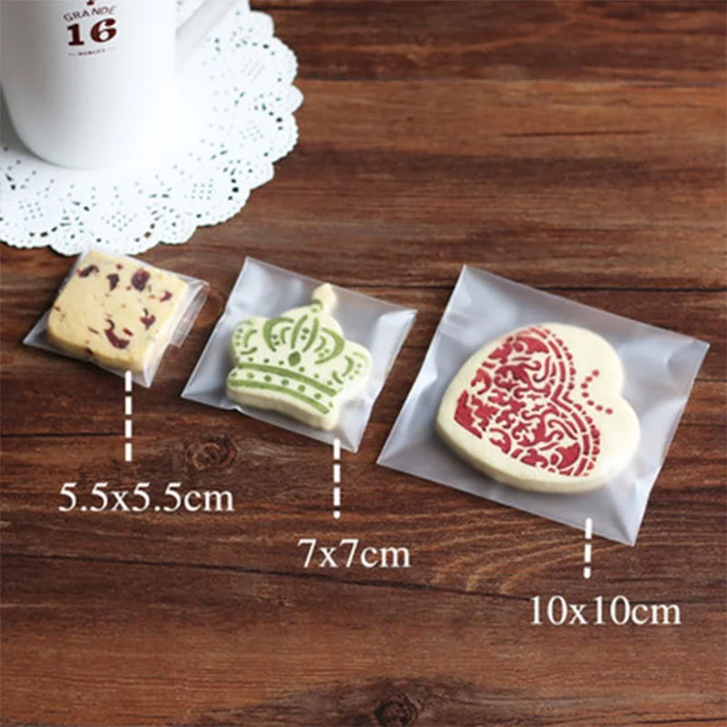 100Pcs biscuit baking packaging self-adhesive plastic bag, candy bag transparent frosted bag, birthday party, wedding, gift bag