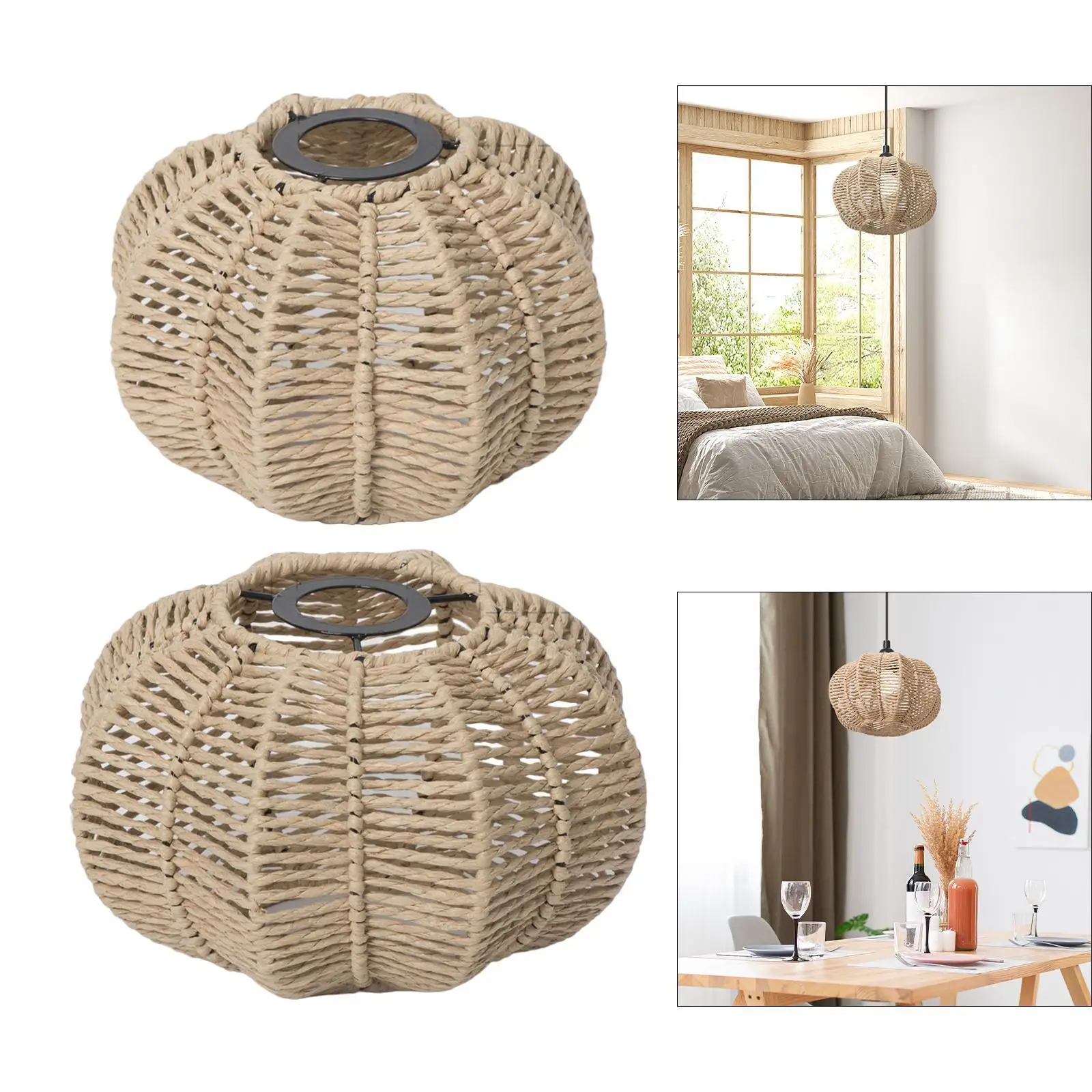 Paper Rope Lampshade Boho Lampshade Ceiling Fan Light Bulb Cover Woven Lamp Shade for Office Table Lamps Farmhouse Living Room