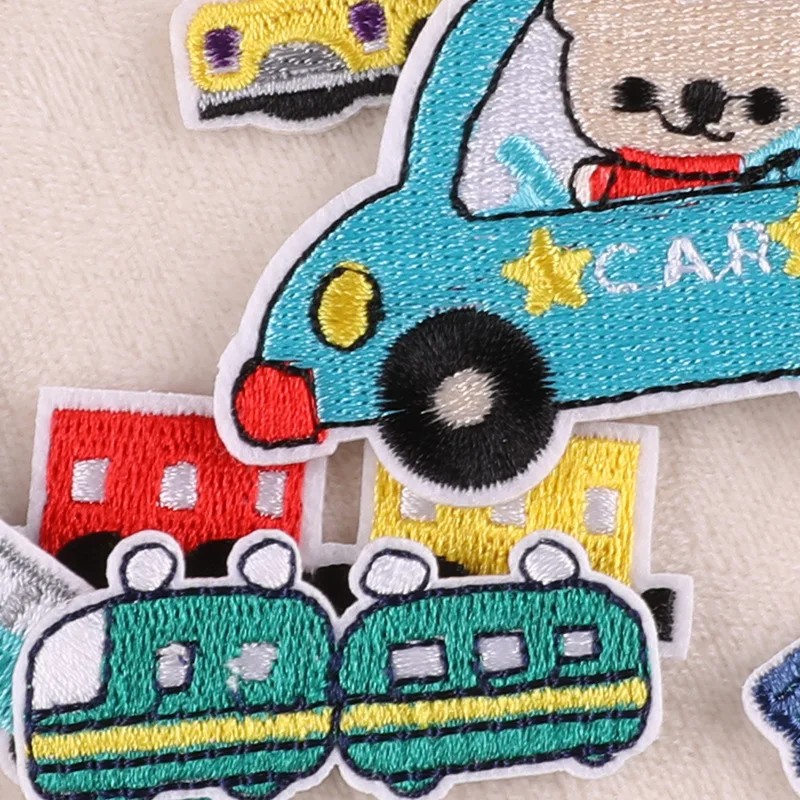 Cartoon Cars Embroidery Patches for Kids T-shirt Iron on Train Stripes Appliques Bus Children Clothes Stickers Clothing Badge