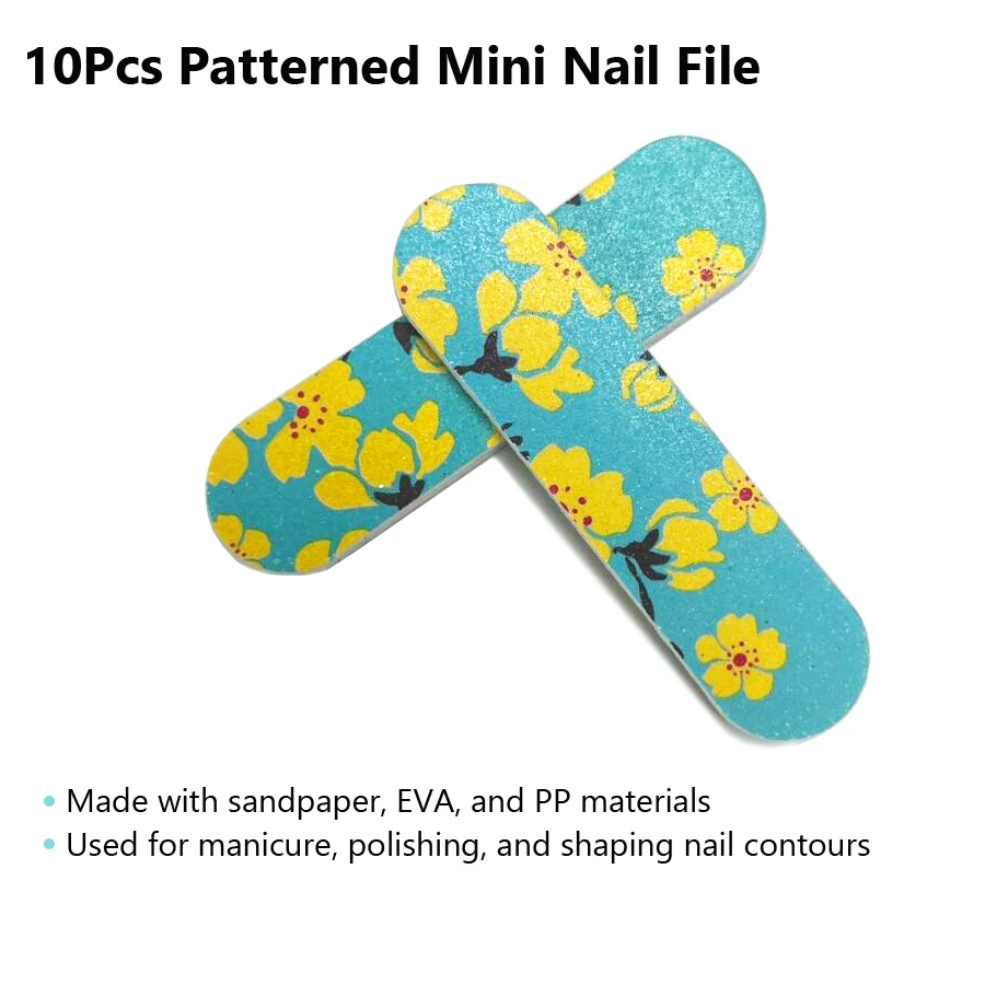 10Pcs Mini Pattered Nail Files Double-sided Sanding Buffer, Portable Travel Size Nail Art Manicure Tools