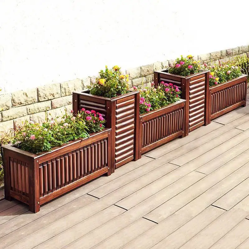 Carbonized flower pot Thickened preservative wood box Large rectangular flower box Solid wood courtyard pot Vegetable outdoor