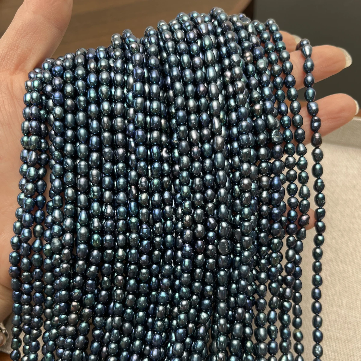AAAA 4‑5mm Peacock Black Freshwater Rice Pearls Natural Irregular Loose Pearl Beads Strand for Handmade Jewelry Craft Supplies