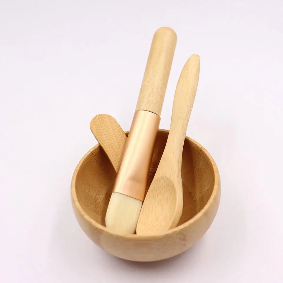 1Pcs Natural Bamboo Make Up Bowls Set with Spoon and Spatual and Brush Wooden Bamboo Lipgloss Mask Clay Face Care Tool for Women