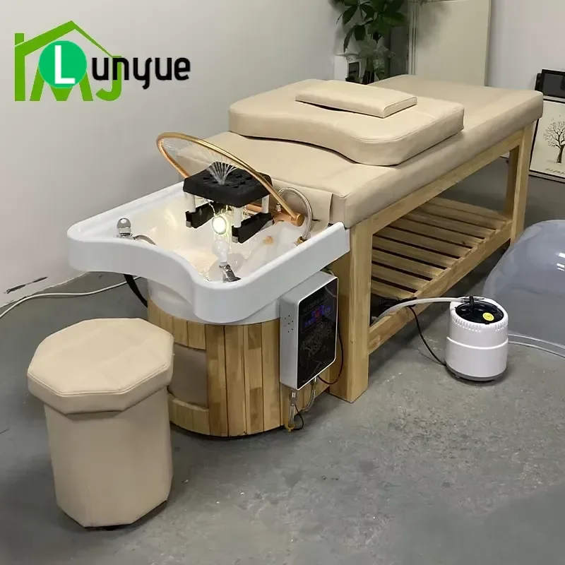 Solid Wood Frame Thai Shampoo Bed Massage Spa Wash Station for Hair Washing Beauty Treatment Durable Comfortable Design