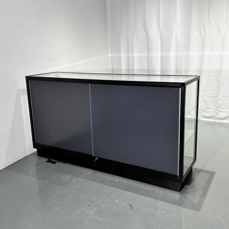 70'' Full Vision Glass Showcase Display Case - Black
