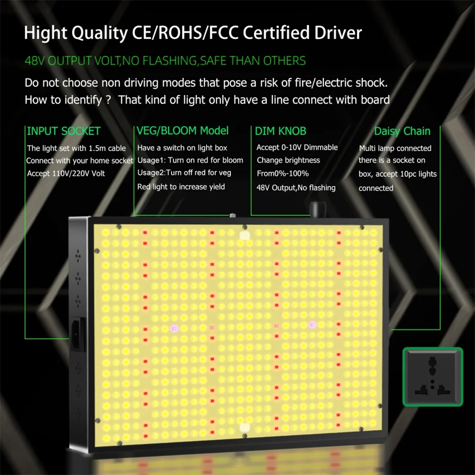 Imagem -04 - Qkwin-upd Série Led Cresce Luz com Espectro Completo 200w Construído Chip Samsung Faça Você Mesmo com Luzes Vermelhas Construído com Fãs