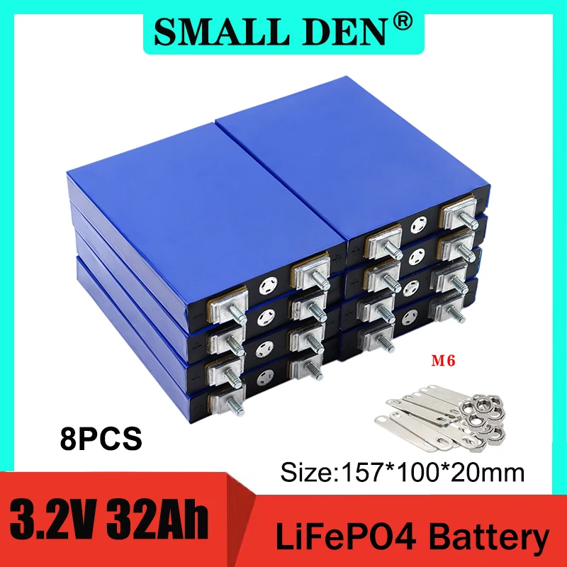 8PCS 3.2V 32Ah Lifepo4 Battery Max 5C Discharge 32000mAh Welding M6 Stud DIY 12V 24V 4S 8S Lithium Iron Phosphate Battery Pack